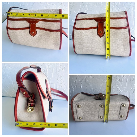 VINTAGE DOONEY AND BOURKE BEIGE/CREAM ESSEX AWL SHOULDER CROSSBODY BAG TAN TRIM - Picture 16 of 16